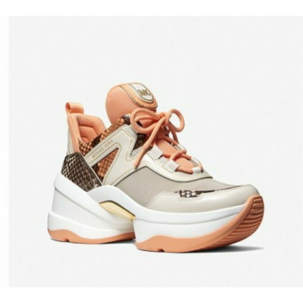 Michael Kors Women's Olympia Trainer Embossed Printed Leather Cantaloupe Multi